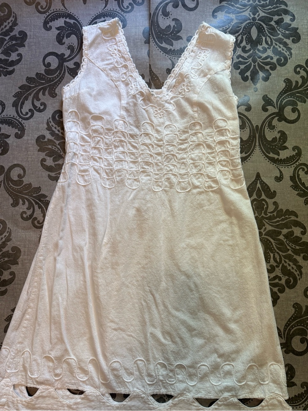 White Embroidered V-Neck Cotton Slip Dress